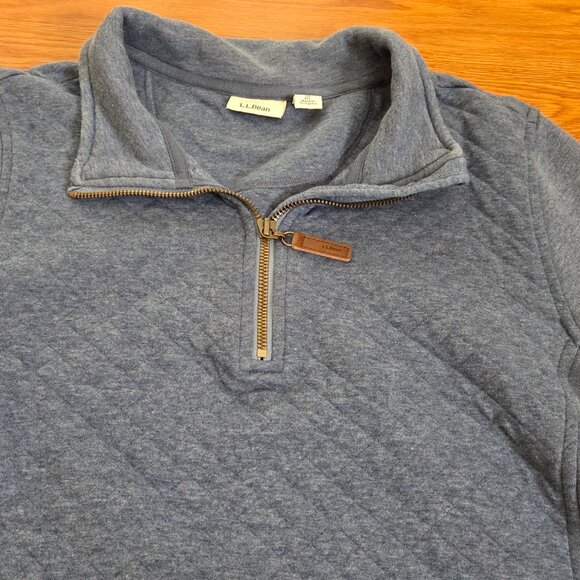 LL Bean Women's Medium Quarter Zip Quilted Pullover Sweatshirt Blue Classic Cozy - Picture 4 of 13